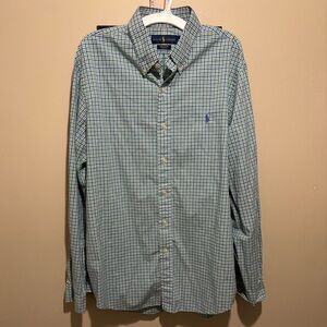 Ralph Lauren Mens Button-Down Shirt Large Plaid Long Sleeve Cotton Stretch